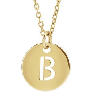 14k Yellow Gold Initial B, Small 10mm Pierced Disc Necklace, 16-18 In.